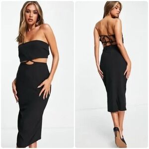 NWT Vesper‎ Womens Cutout Bandeau Strapless Midi Dress Bodycon Party Cocktail 8